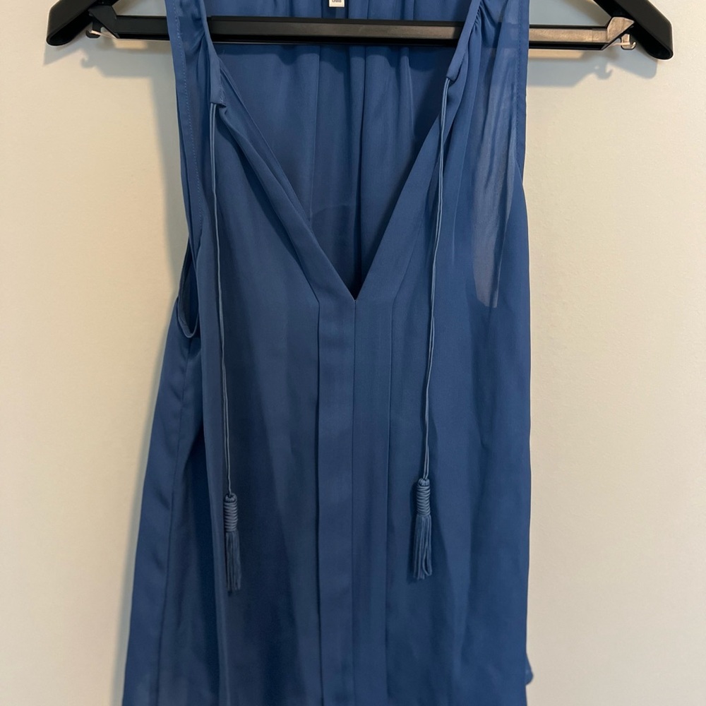 Blue Sleeveless Blouse with Tassels